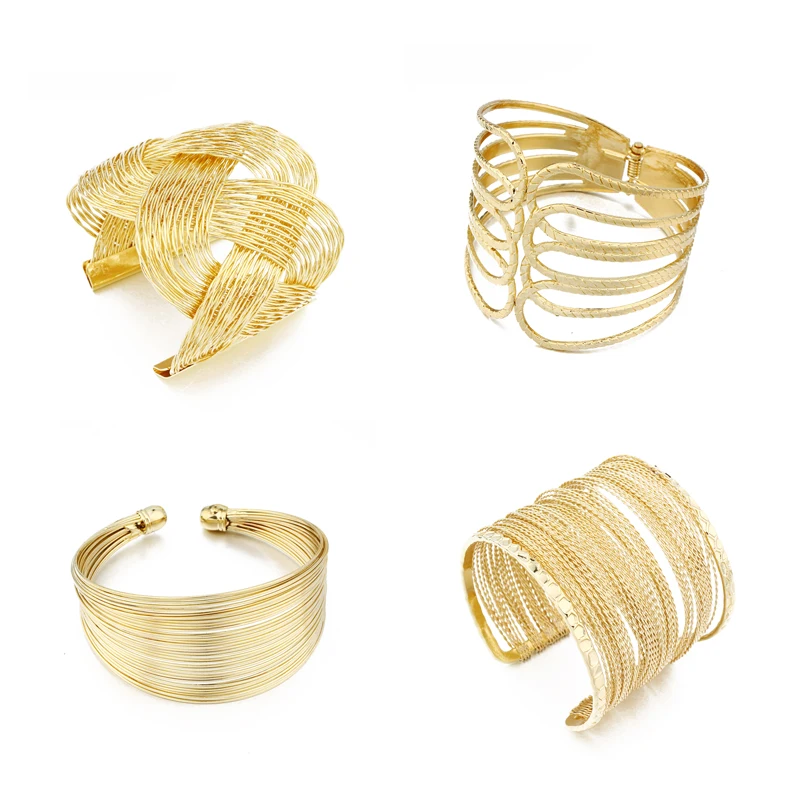 

Dayoff Fashion Simple Gold Silver Open Cuff Bangles Bracelets For Women Jewelry Hollow Metal Minimalism Boho Wide Bracelets B66