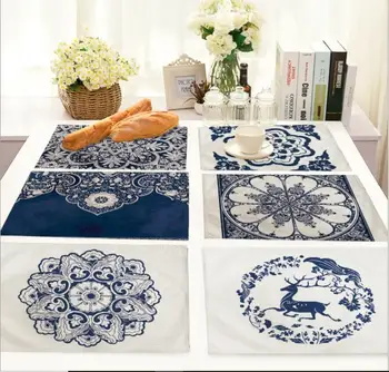 

Printed Linen Placemat Place mat Table Mat hot chinese blue style polyester Dinner table mat Coaster Home Dec wholesale FG979