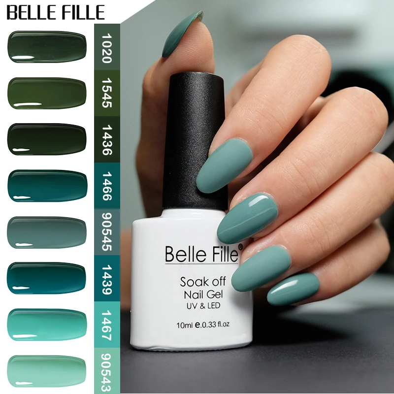 

BELLE FILLE Green Gel Nail Polish UV 10ml Soak Off Gel Polish Green Color Series Gel Lacquer Nail Art Vernis Semi Permanent 1545