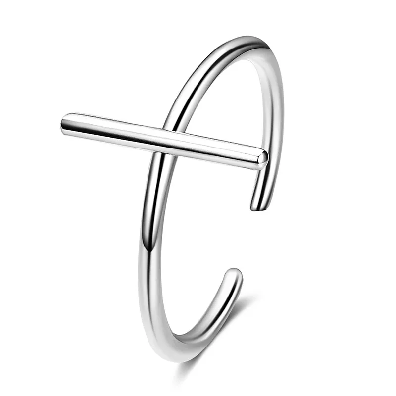 

high quality 925 Sterling Silver male Double Line women Rings Elegant Cross Ring simple men Jewelry for Anniversary Adjustable