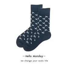 Бренд Moda Mulaya, женские счастливые носки, хлопок, мужские носки, рисунок самолета, хип-хоп, забавные, темно-синие, Харадзюку, уличная одежда, носки