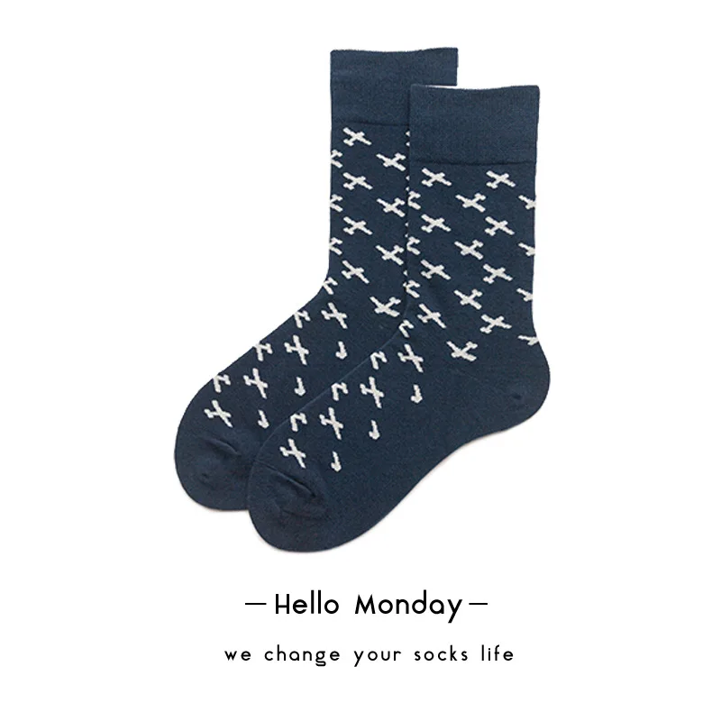 

Moda Mulaya Brand Women's Happy Socks 100% Cotton Men's Socks Plane Pattern Hip Hop Funny Navy Harajuku Street Wear Socks