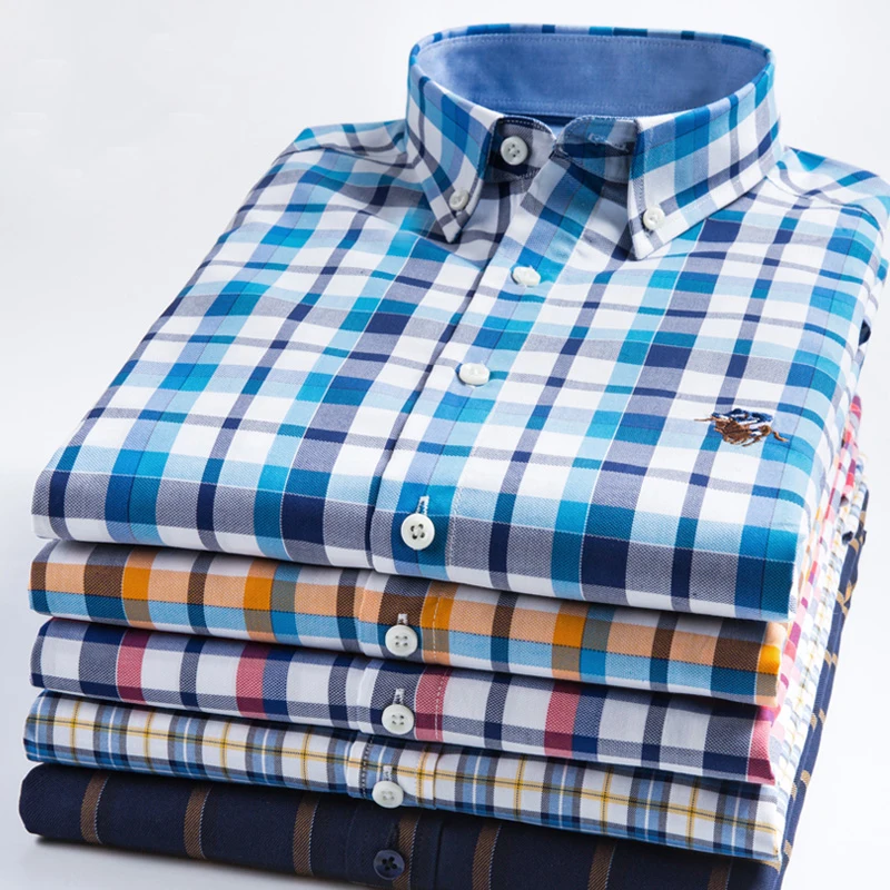 

Top Sell Fashion High Quality Pure Cotton Plaid Stripe Casual Business Oxford Long Sleeve Shirt Brand Slim-fit Thin Gentleman
