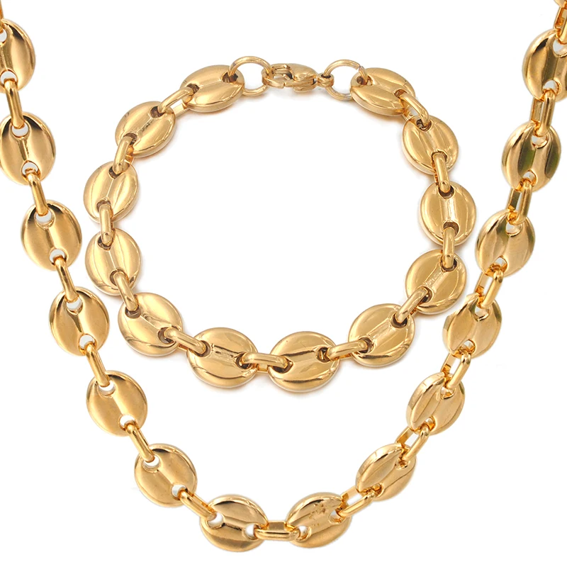 NIENDO Jewelry Sets 316L Stainless Steel Coffee Beans Necklace Bracelet