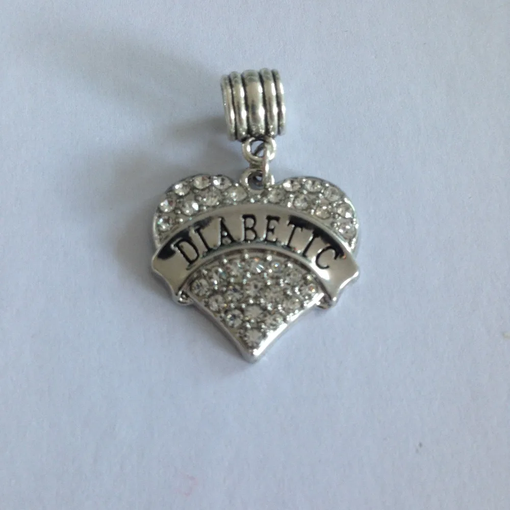 

my shape Medical Alert Diabetic Crystal Paved Beads Charm Fit for Bracelet or Necklace