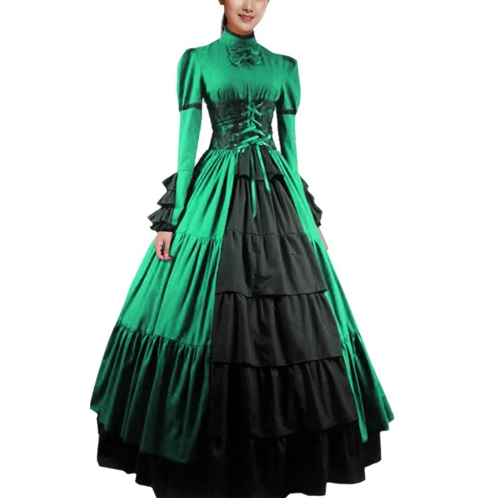 Женское платье с бантиком и стоячим воротником костюм в стиле бохо Готик