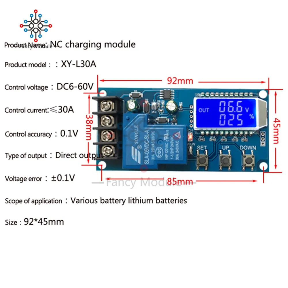 XY-L30A NC контроль зарядки аккумулятора модуль цифровой полное отключение от перезаряда переключатель защиты 6-60 в с ЖК-дисплеем