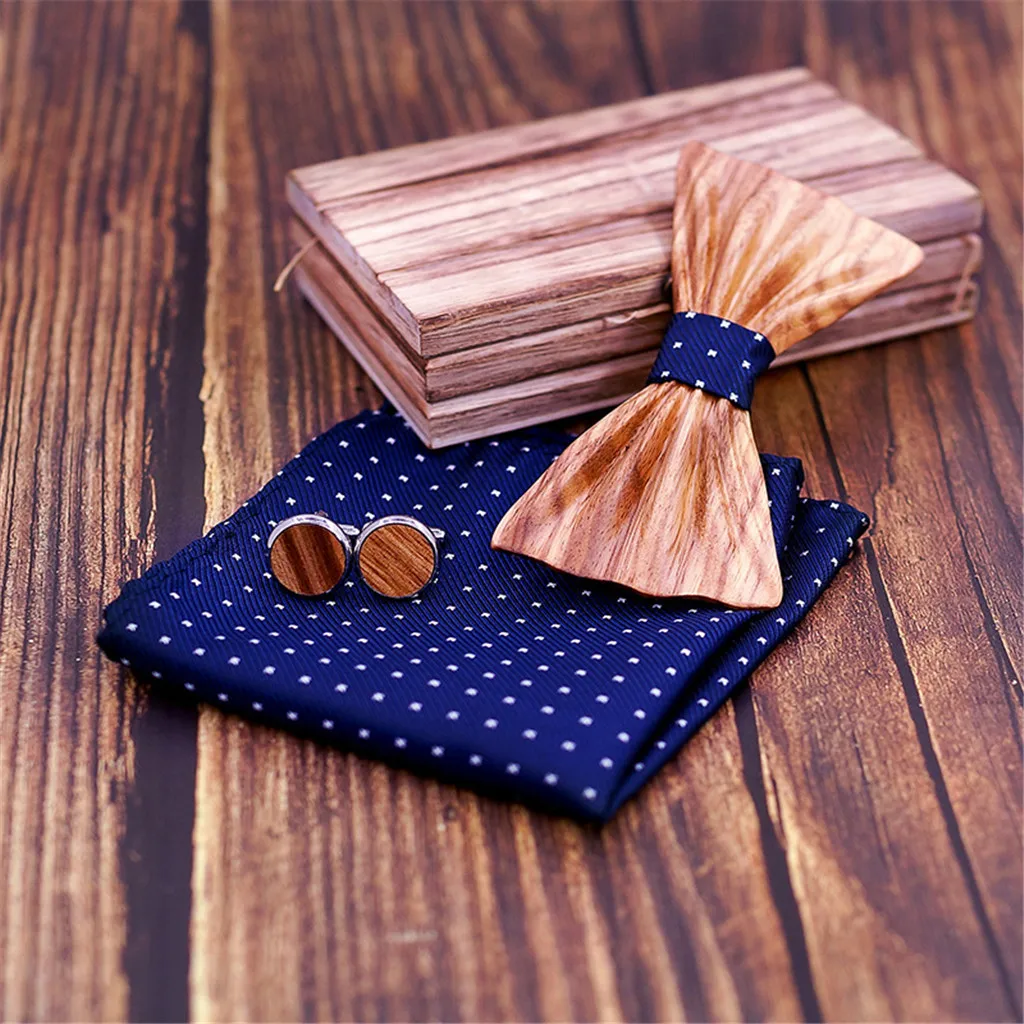 New design Wooden gear Bow Tie Men's Wood Bowtie Cufflinks Set Brand Business Neckties Cuff Links for Wedding Groom