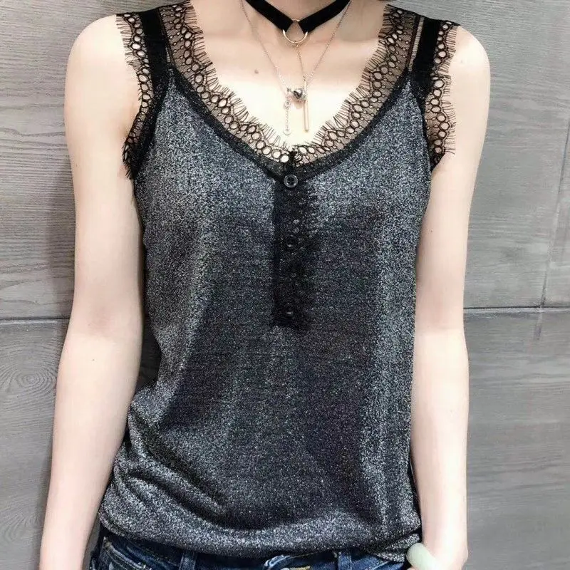 Lace Tank Top Plus Size Tank Top Women V-neck Summer Tops Black Sexy Tank Top Loose Thin Tank Tops Festival