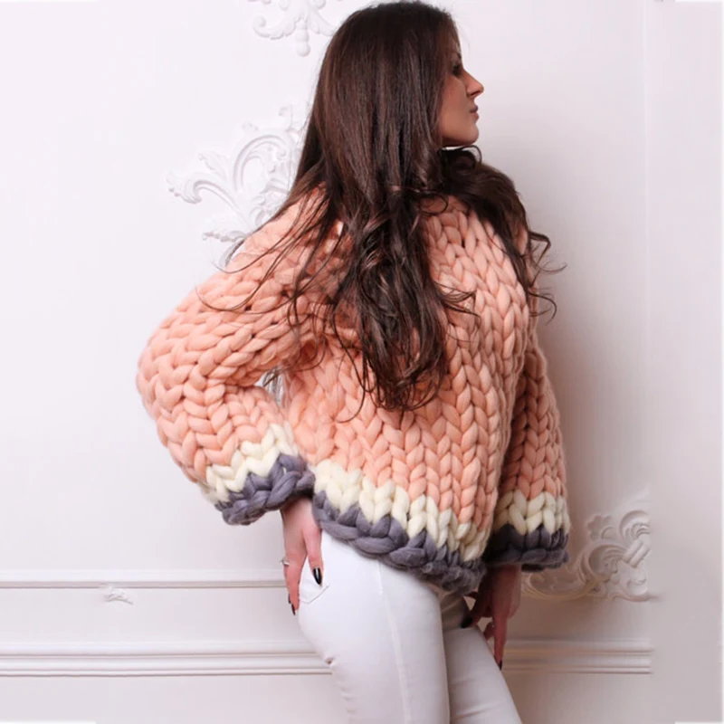 Зимний свитер ручной работы женский утолщенный свитер свободный большой размер грубые линии ультра-толстый женский пуловер свитер