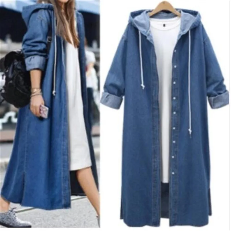 

new Denim Jackets Women Boyfriend Long Sleeve Denim Loose Spring Autumn long Denim Coat plus size 4xl