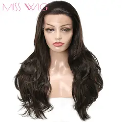Мисс парик Синтетические волосы на кружеве парик длинные волнистые парики для женский, черный синтетический волос жаропрочных 24 дюймов 2