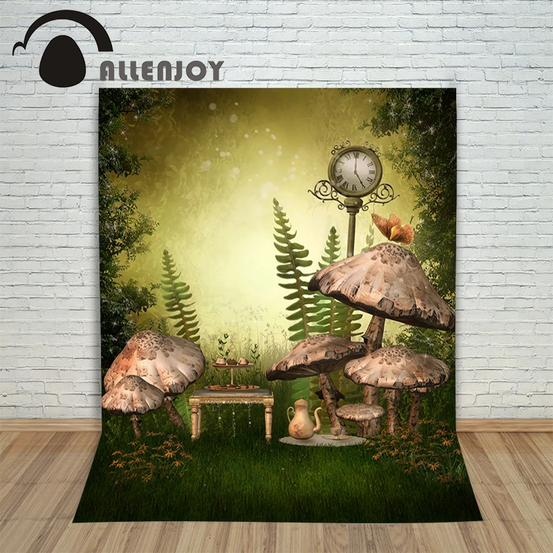 

Allenjoy Vinyl photo studio Background Mushroom tea party Wonderland butterfly backdrops fotografia photographic paper