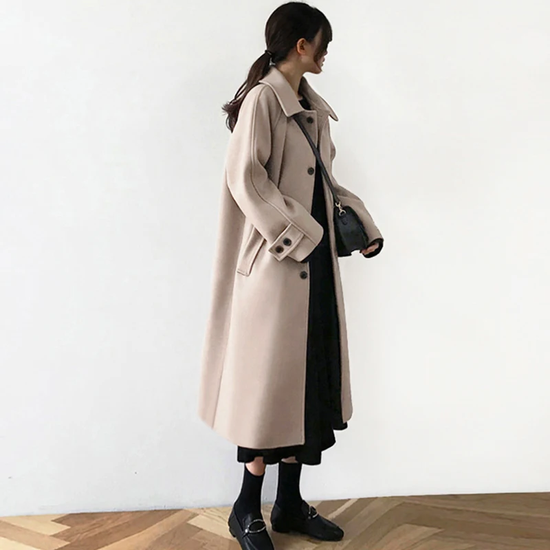 

Korean long Woolen coat female Loose Wool Blend Coat Jacket for women Coats Autumn Winter manteau femme hiver veste femme kaban