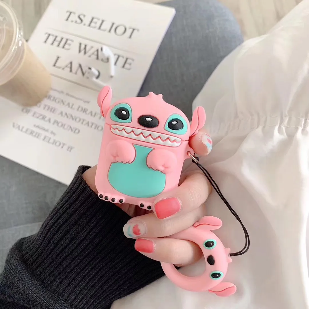 Pink Чехол для AirPods Apple, 3D чехол для наушников с рисунком стежка для Airpods 2, силиконовый чехол, забавные аксессуары, Защитные Чехлы, брелок - Цвет: Pink