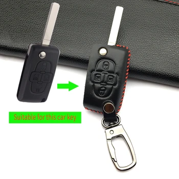 

100% Leather Car Key Fob Cover Skin Case For Peugeot 1007 807 Cocolockey 4 Buttons Remote Control High Quality Protect Shell