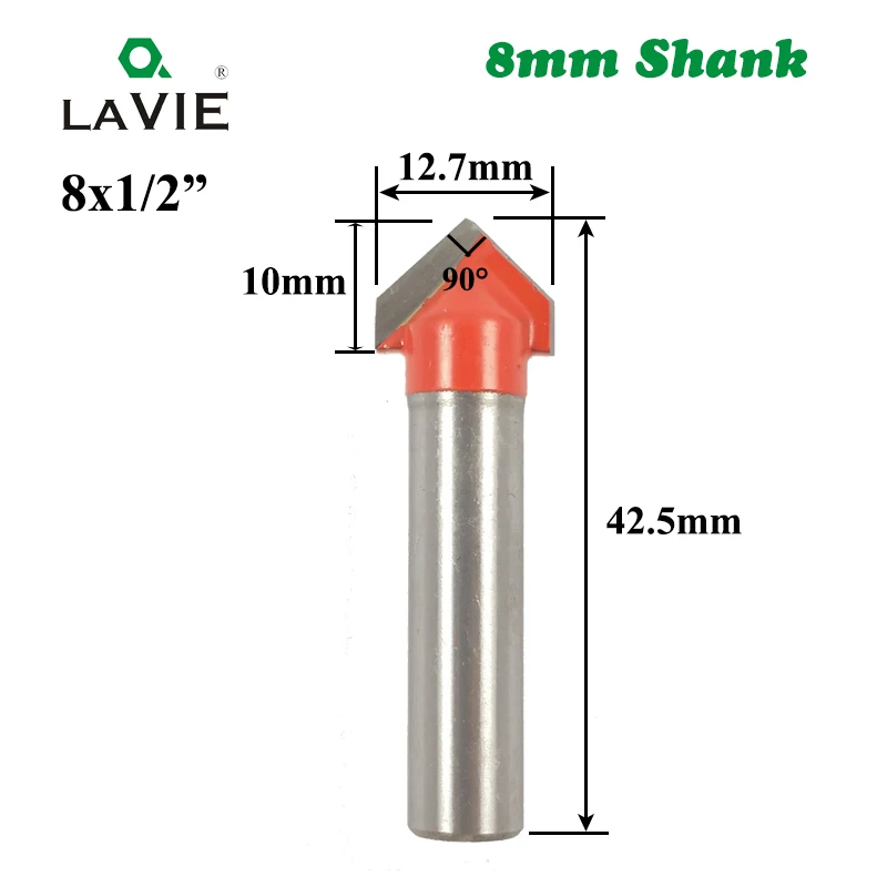 LA VIE 1 шт. 8 мм хвостовик 90 градусов V паз бит 1/2 дюймов гравировальный твердосплавный фрезерный станок с ЧПУ твердосплавный фрезерный станок для бурения древесины MC02019