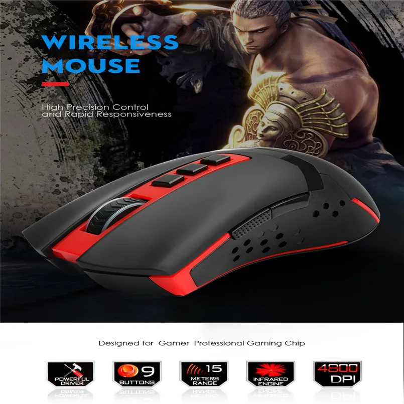 Redragon USB Wireless Gaming Mouse 4800 DPI 9 Buttons Laser Ergonomic For Overwatch Gamer Mice Laptop PC Computer 40AP1510