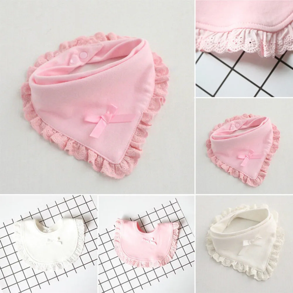 Baby Bibs Burp Cotton Lace Bow Pink and White Bib Girls Bib 8C 