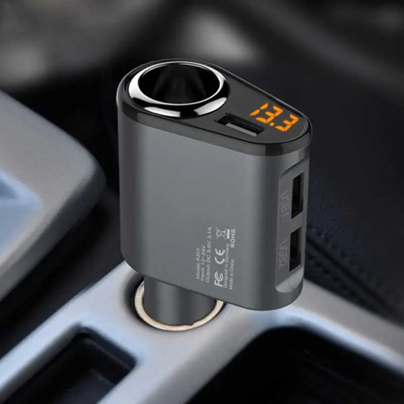 MP3 Music Player 3 USB Car Charger Adapter Voltage Monitor Socket