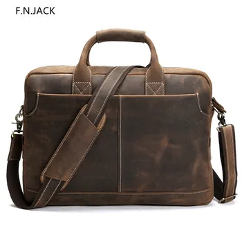 

F.N.JACK Leather Men's Shoulder Bag Retro Briefcase Portable Business Computer Crossbody Bags for Men Handbags Messenger Bags