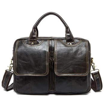 

Engraved Name Briefcase bag men's Genuine Leather Handbags male 14 inch business Laptop bags men briefcases Cowhide leather bags
