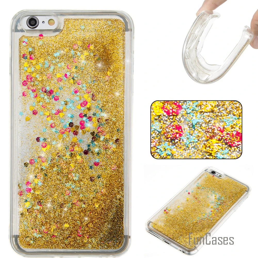 Coque Bling Love Heart Stars Мягкий ТПУ чехол для телефона iPhone 6 Plus Funda Quicksand сотовый Чехол 6S AJAX |