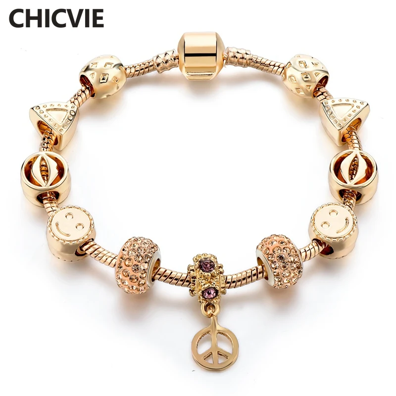 

CHICVIE Best Gold Smiley Face & Mouth Custom Bracelets & Bangles Charms For Jewelry Making Bracelet For Women Bracelet SBR170114