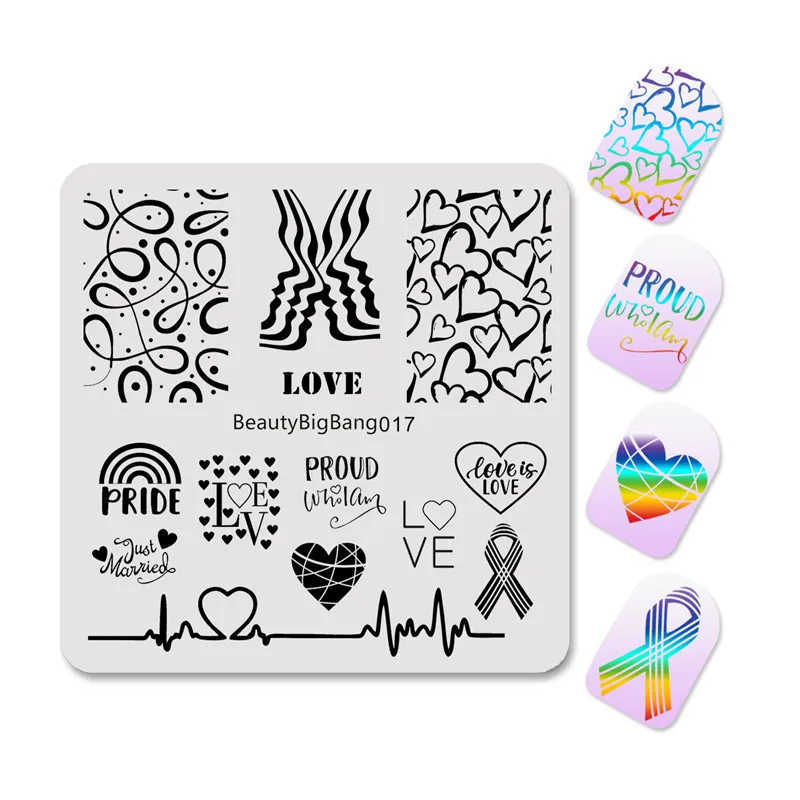 BeautyBigBang 1 шт. 6*6 см ЛГБТ пластины для штамповки ногтей гомосексуальные любовь радужные квадратные пластины для дизайна ногтей BBB017