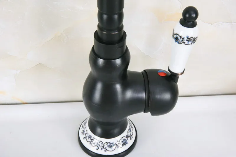 Black Oil Rubbed Bronze Ceramic Base Kitchen Wet Bar Bathroom Vessel Sink Faucet Single Hole Swivel Spout Mixer Tap anf657