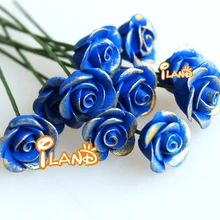 Iland 1/12 кукольный домик Миниатюрный цветок глина синяя Роза с золотым краем 6 шт OP02907* 6