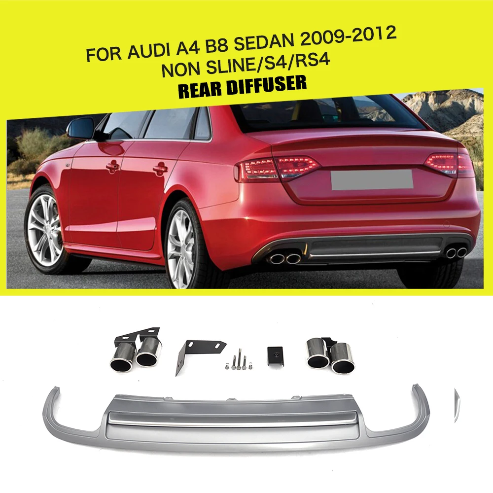 

PP Car Rear Diffuser Lip Bumper Protector With Exhaust Muffler for Audi A4 B8 Sedan 4 Door Non Sline S4 RS4 2009 - 2012