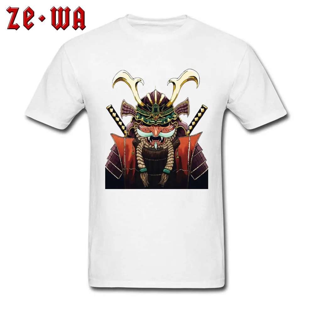  Men T-shirts Unique Funny Tops T Shirt Pure Cotton Round Collar Short Sleeve Personalized Tee Shirt Summer Fall Japan Samurai Art Warrior Illustration  white