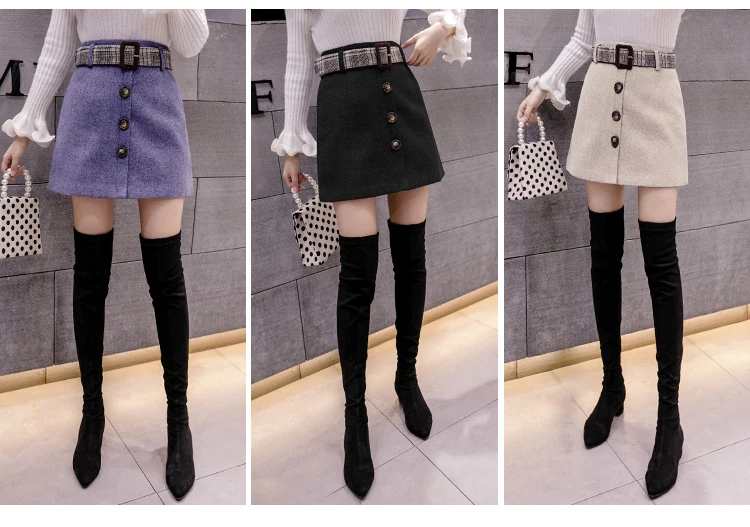 Новые осенние зимние шерстяные юбки женские трапециевидные Harajuku мини юбки с высокой талией с поясом Saias женские шерстяные короткие юбки Jupe Femme