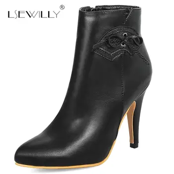 

Lsewilly 2018 Winter autumn women pointed toe ankle boots lady thin heel high heels zip bowtie shoes woman Size 28-52 S792
