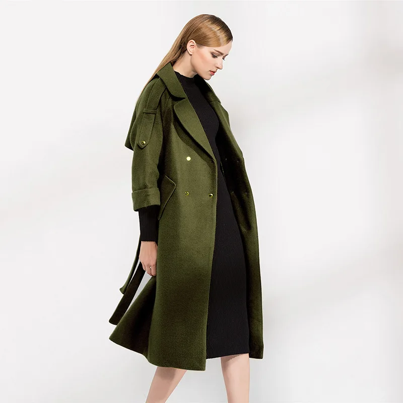 2017 Women Coats Long Green Winter Wool Jacket Cloak Fall Fashion Tweed