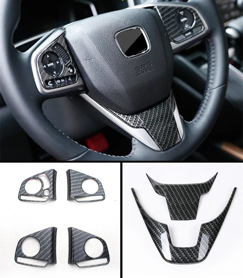 ABS Chrome/Carbon Fiber/Peach wood grain Steering Wheel Cover Trim Decoration Sequins For Honda CRV CR-V 2017 2018