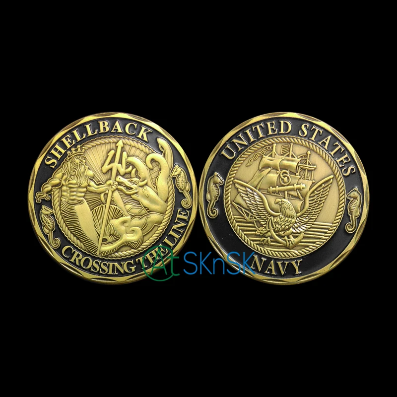 

United States Navy Shellback Challenge Coin Sailor Crossing The Line Navy Proud Commemorative Coins With Black Painted