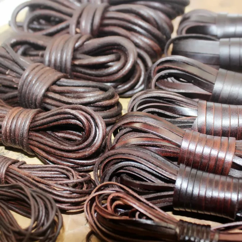 

2Meter 2mm 3mm 4mm 5mm 6 8 10mm Retro Brown Round Flat Genuine Cow Leather Cords String Rope for Bracelet Findings DIY Jewelry