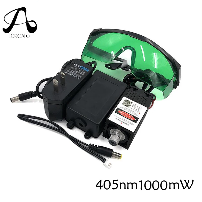 

ICROATO 12V 1000mw Laser Module Engraving TTL Module Machine for High Power 450NM Laser 1W Adjustable Focus Laser Tube+Googles
