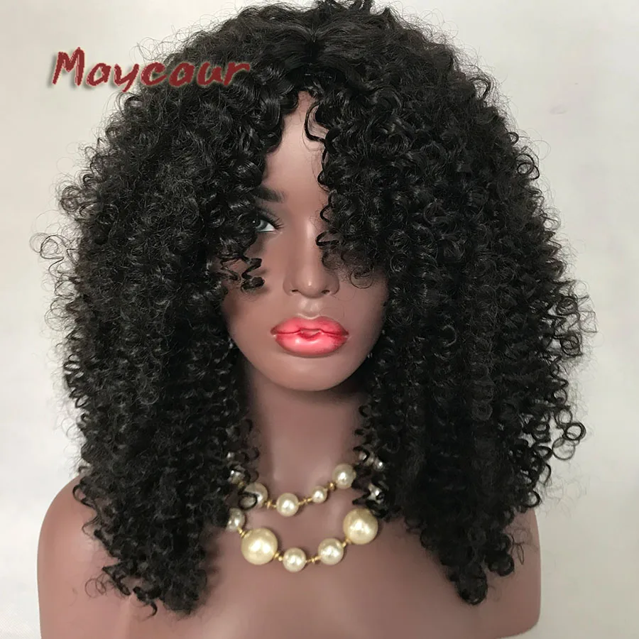 

180% Density Wigs Black Long Curly Hair Glueless Synthetic Wigs For Black Women Free Bangs Full Machine Made