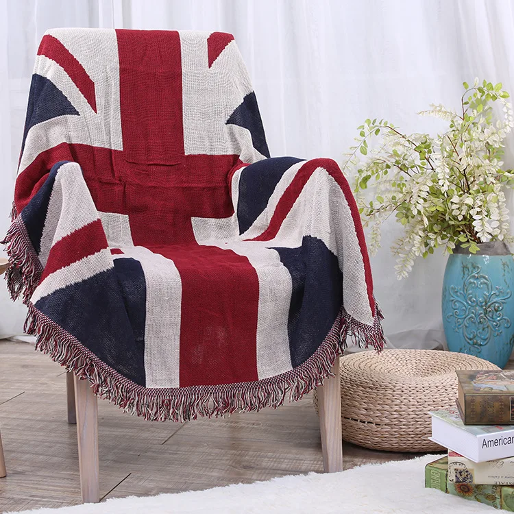 Hot! British Flag Blanket Cotton Tassel Sofa Throw Blanket Bohemian