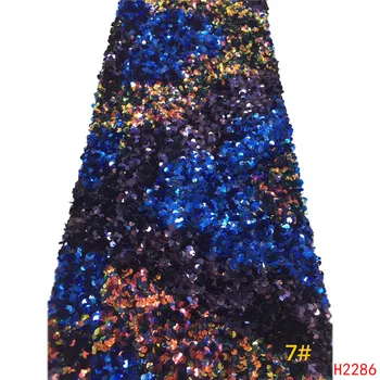 

2019 French sequins mesh lace new 3D color sequin fabric 5 yards high quality African heavy high-end sequin lace fabric HJ2286-1