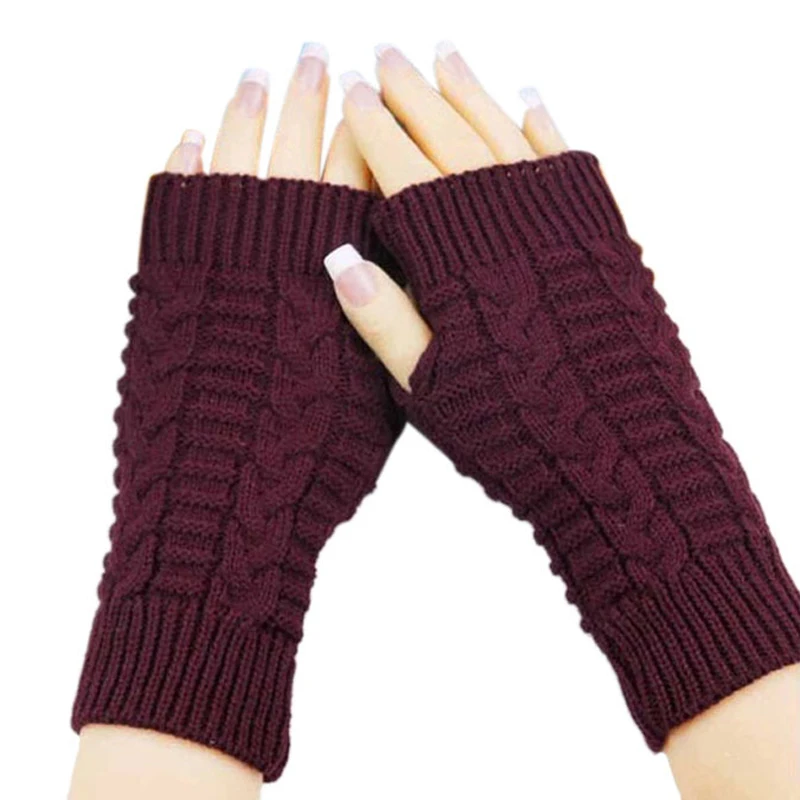 Warm Gloves Women Girls Winter Knitted Solid Color Mittens Fingerless Thick Artificial Wool Gloves