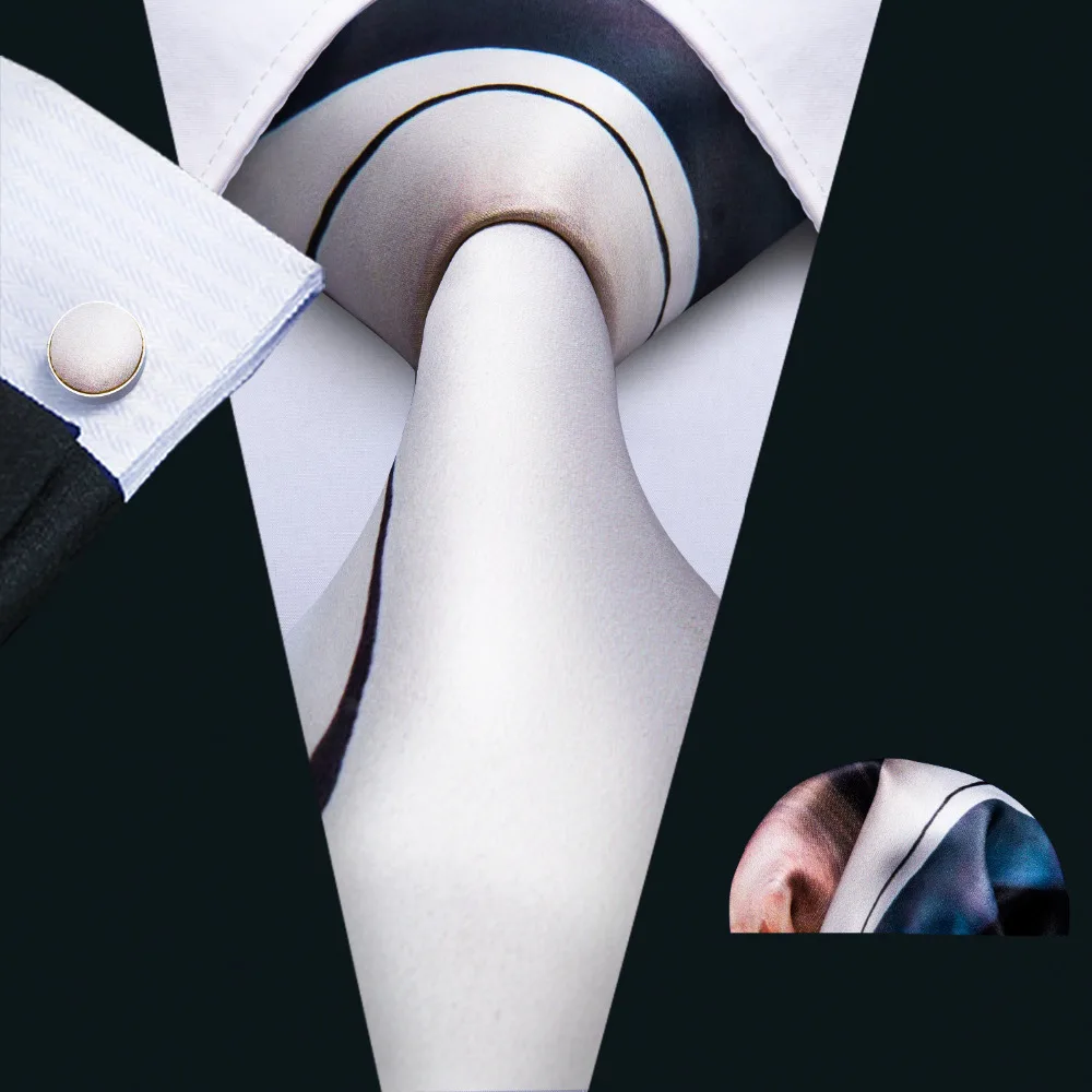 2018 Новый Модные принты галстук набор подарки для Для мужчин галстук Барри. ван белый 8,5 см галстуков для Для мужчин Бизнес вечерние