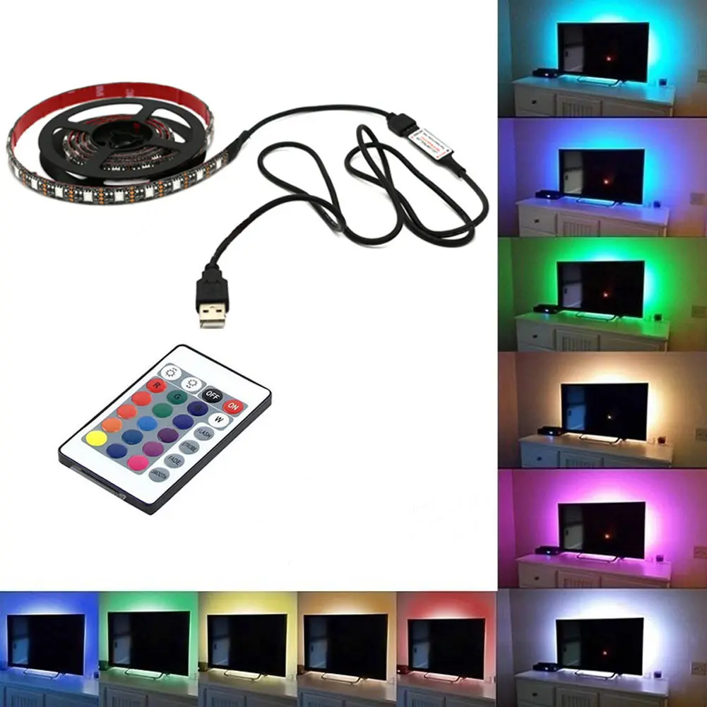 

5050 USB Mood Light RGB Multi Color LED Strip Light TV Backlight 24 Keys Remote Control @8 JDH99