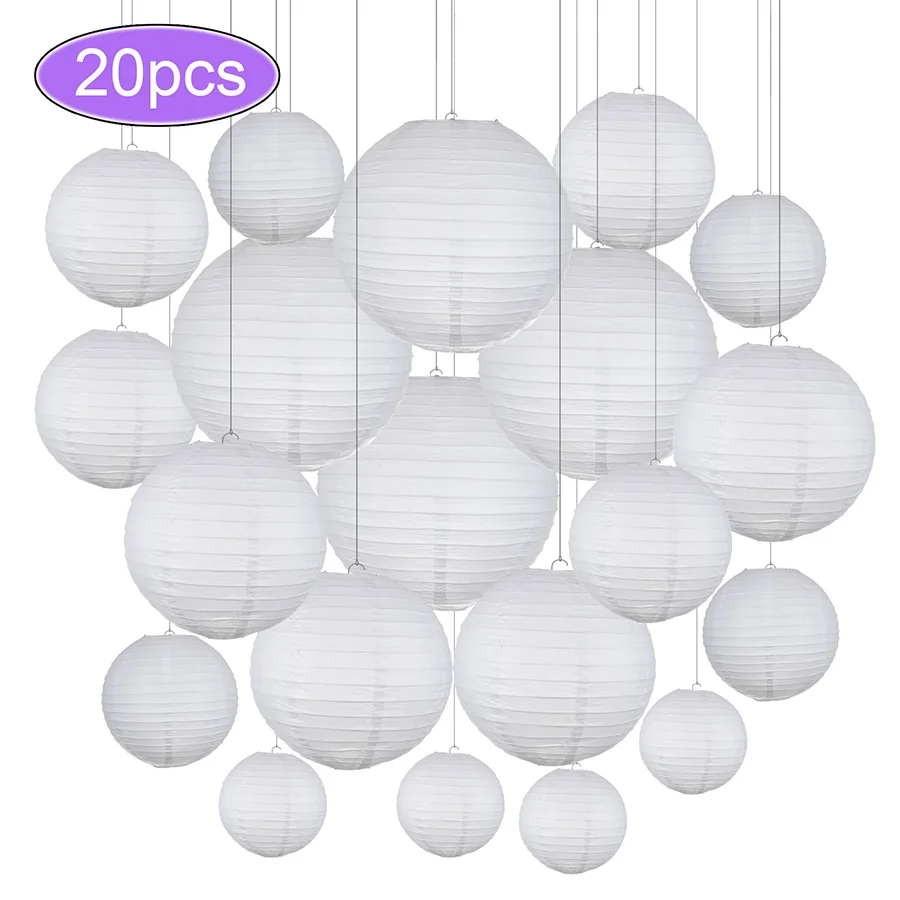 

20pcs/Lot 4, 6, 8, 10, 12 inch Mix Size White Chinese Paper Lampion Hanging Ball Wedding Decoration Paper Lanterns Party Decor