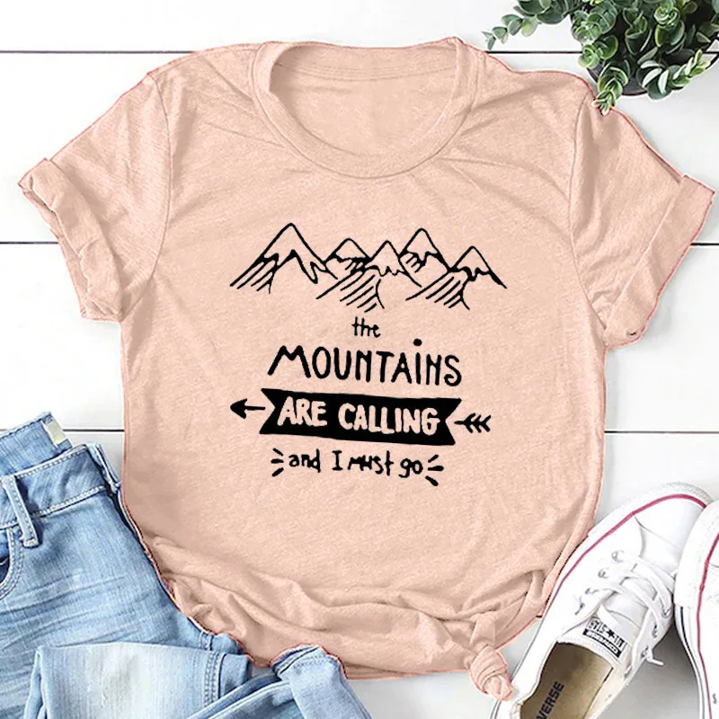

women tshirt top travel lovers adventure the mountains are calling 3XL size summer fashion tshirt cute pattern print tees