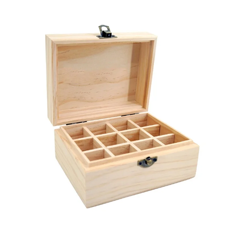 12 Compartments Wooden Essential Oil Storage Box Wood Box Tea Organizer Bag Box Jewelry Accessories Storage Container