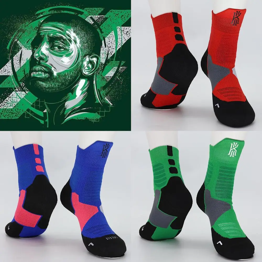 

Kyrie Andrew Irving Basketball Match Middle Calf Cotton Thick Socks Lucky Game USA Boston Green Team Shamrock Design Player Logo